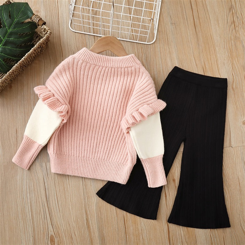 Girls' knitted sweater set - two-piece outfit - new autumn/winter  collection - baby girl crewneck top and jacket set