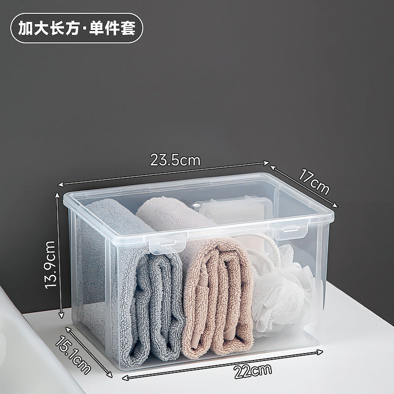 Long plastic washing powder storage box with lid, flip cover storage box, transparent mirror cabinet storage, rectangular storage box.