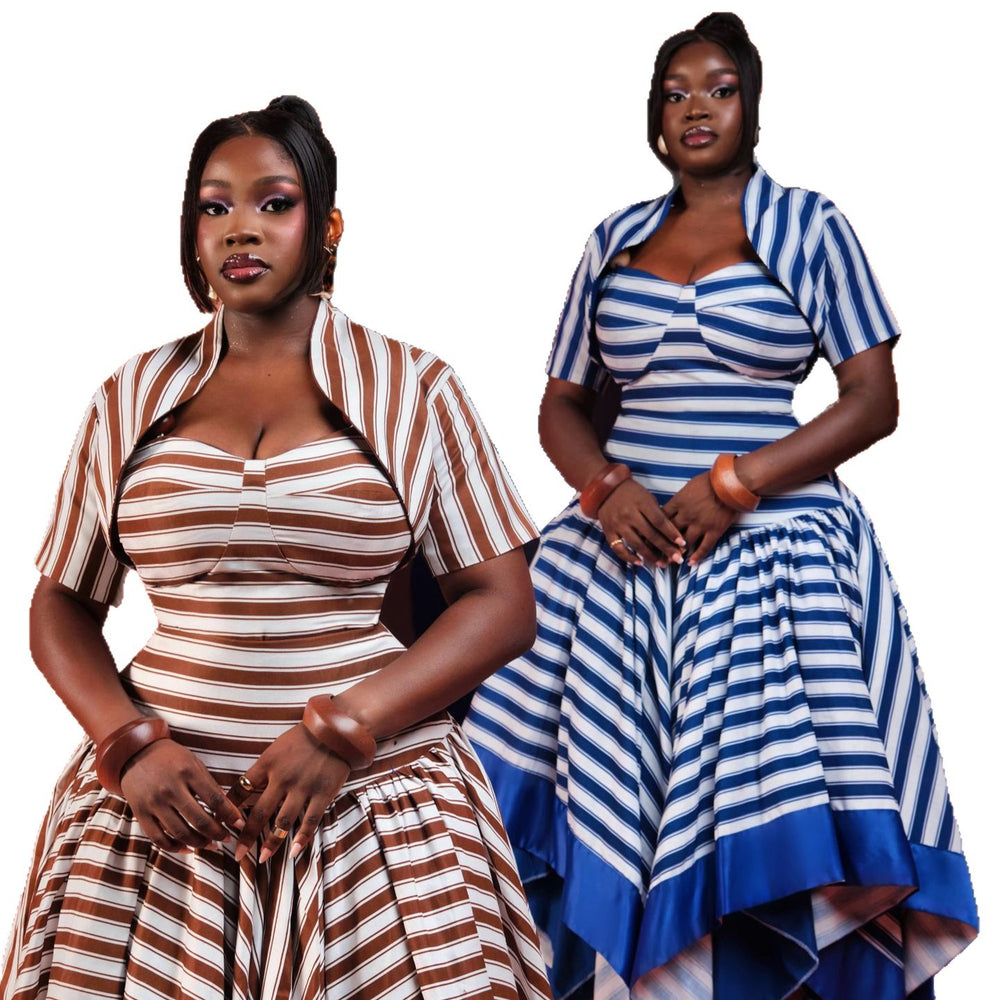 European and american cross-border women's fashion  summer new arrival: elegant striped asymmetrical camisole dress with shawl set