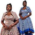 European and american cross-border women's fashion  summer new arrival: elegant striped asymmetrical camisole dress with shawl set