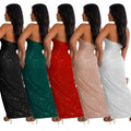 C6782 cross-border   fashion women's solid color sexy sequin backless maxi dress