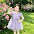 summer girls' pink slimming tulle dress - kids' summer fashion short-sleeve princess dress - sweet