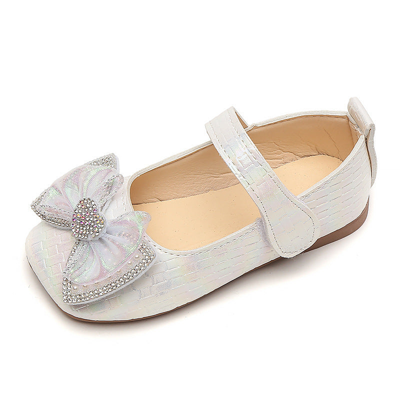 Preppy stylekidsflats square toe springnew arrivalk-style big bowsgirl princess shoes children's leather shoes