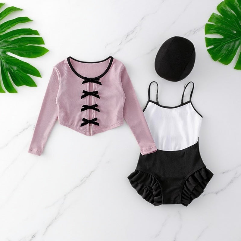 Baby girl swimsuit long sleeve  new korean style bowknot long sleeve two-piece set halter one-piece swimsuit beachwear