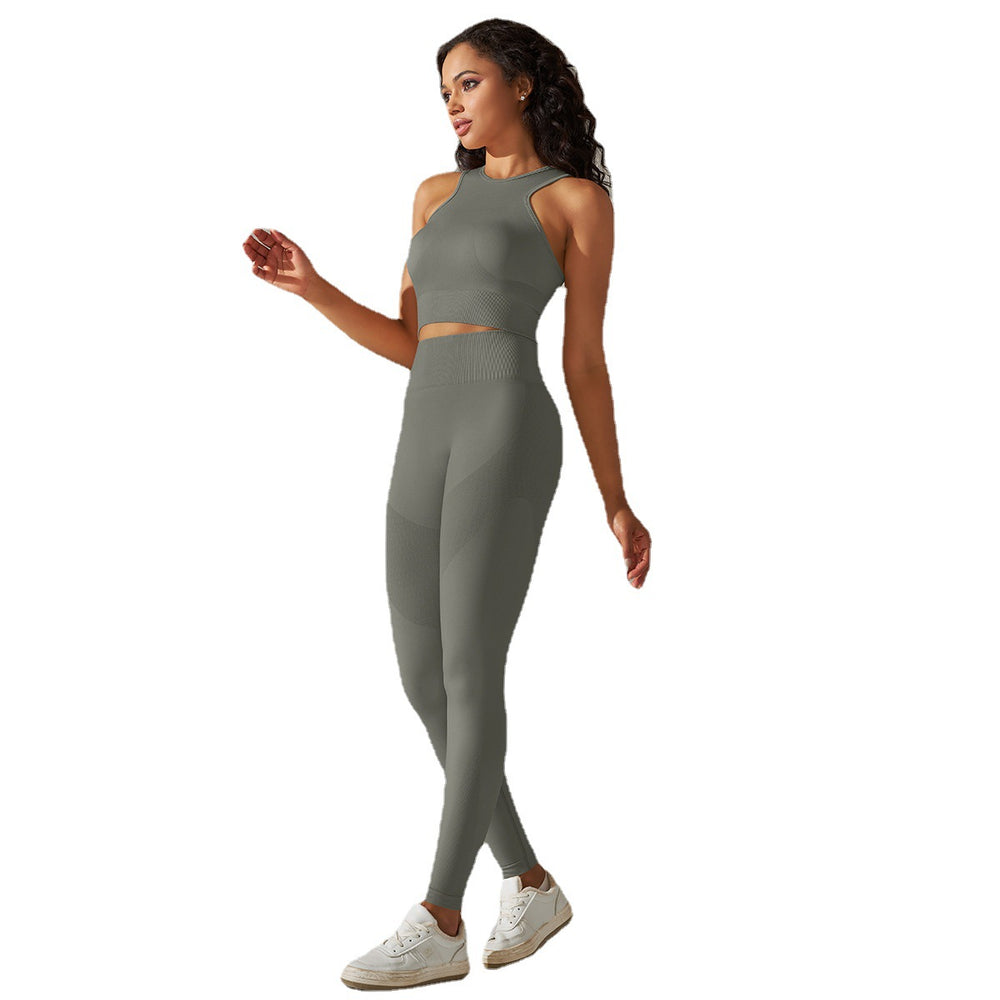 fashion seamless peach solid color tight high elastic vest yoga suit sports fitness yoga suit two-piece set