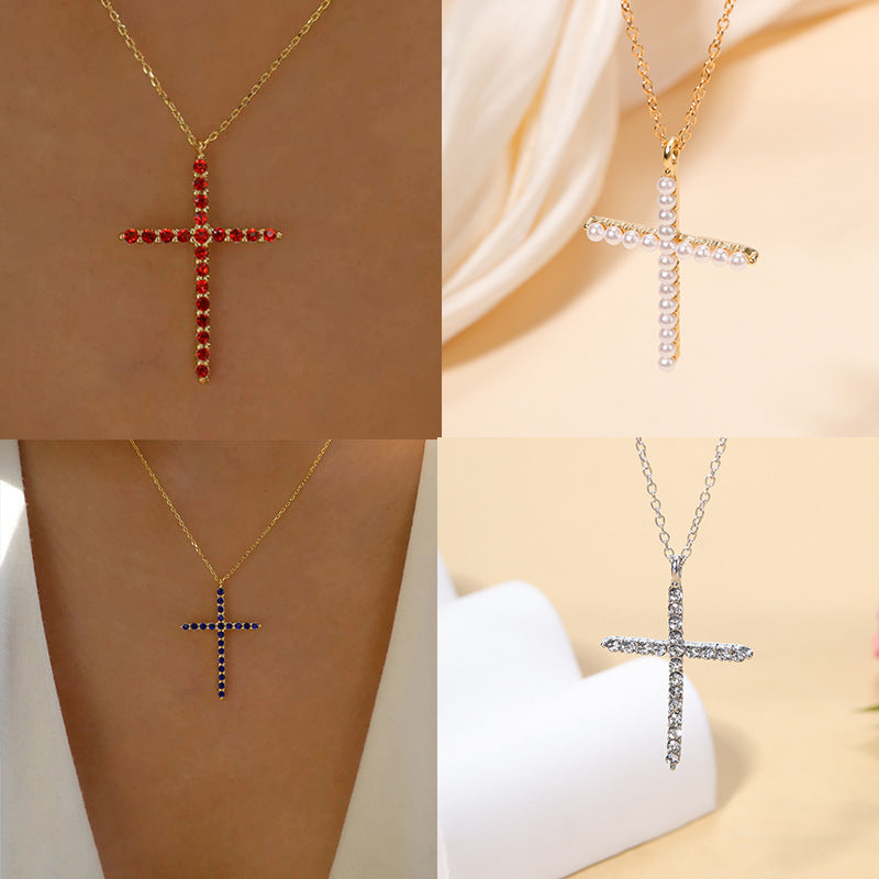 Wholesale "instagrammable" cross necklaces - cross-border amazon trendy, unique, high-end diamond-studded jewelry sweater chains for women