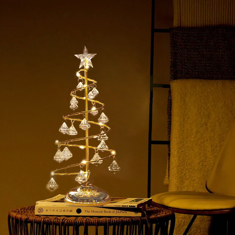 Crystal Christmas Tree Light Christmas Ornament Gift Wrought Iron LED Luminous Table Tabletop Ornament Night Light