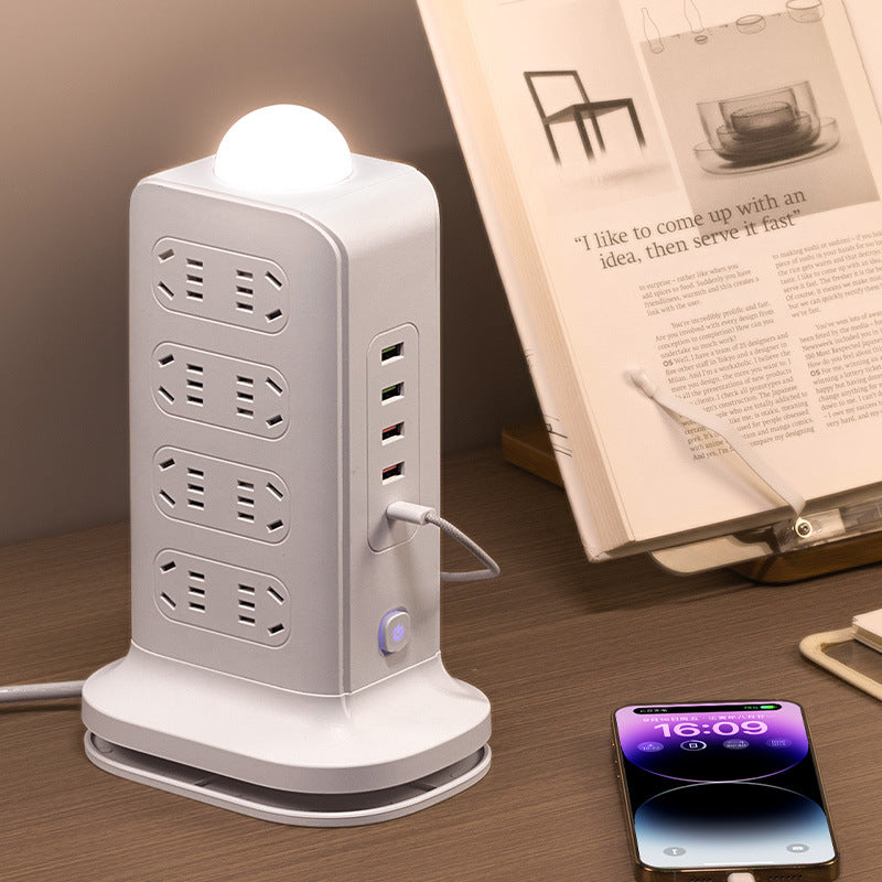 Wireless charging power strip smart home multi-outlet socket with built-in cables, multi-function student usb power board
