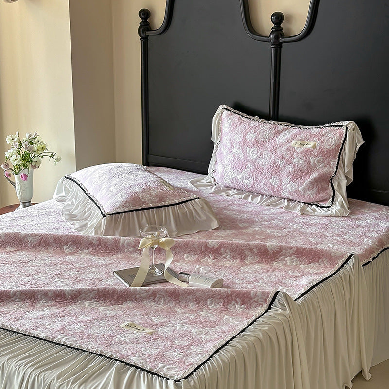 Summer French Class A Cool Silk Mat Three-piece Bed Skirt Princess Ice Silk Jacquard Air Conditioning Soft Mat Washable