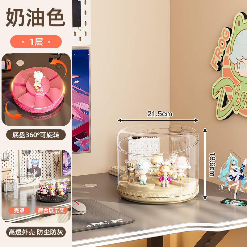 Rotating blind box display box POP MART round transparent storage box dust rack multi-layer display cabinet stack
