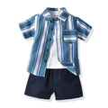Korean style boys' summer outfit: new cotton short-sleeve shirt and shorts three-piece set - kids' casual wear