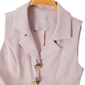 Women's sleeveless vest with suit collar + high-waisted midi skirt set, featuring metal buckle detail