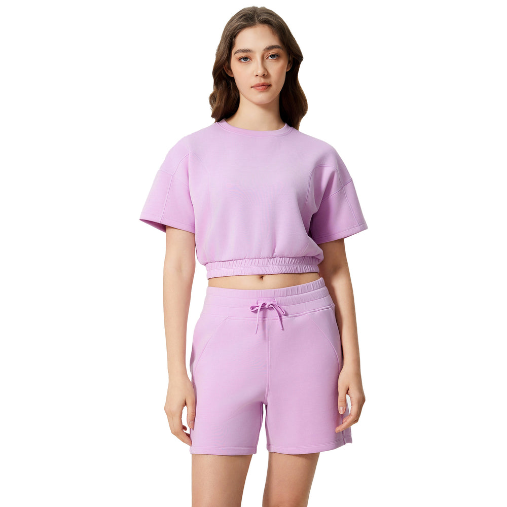 Women's summer casual activewear set: cloud-like air layer, loose fit, slimming, solid color, fashionable fitness yoga two-piece outfit