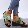 Ready-to-ship wish 2024 summer new european and american style foreign trade bowknot platform flat wide band beach sandals and slippers