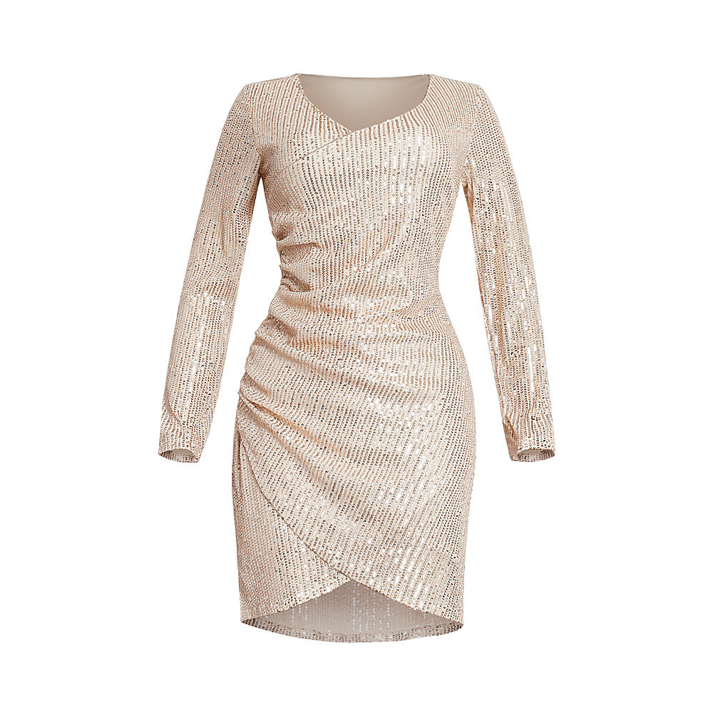 african plus size women's clothing: sexy v-neck bodycon mini dress with sequins - perfect for , , and european & american markets