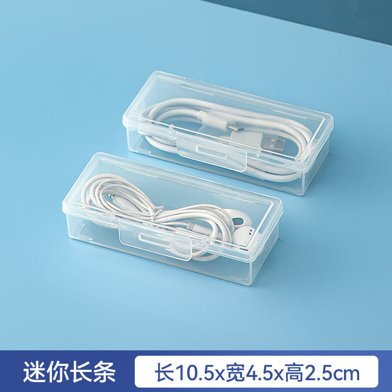 Desktop long rectangular storage box with lid grid transparent storage box flip plastic data cable storage box