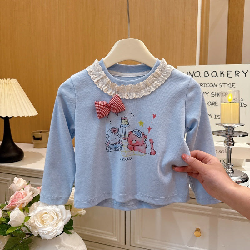 Spring new arrivalgirlfashionsweatshirtkidsoutwearlong sleevesfashionable bottom baby girltopst-shirt children's clothing trendy t
