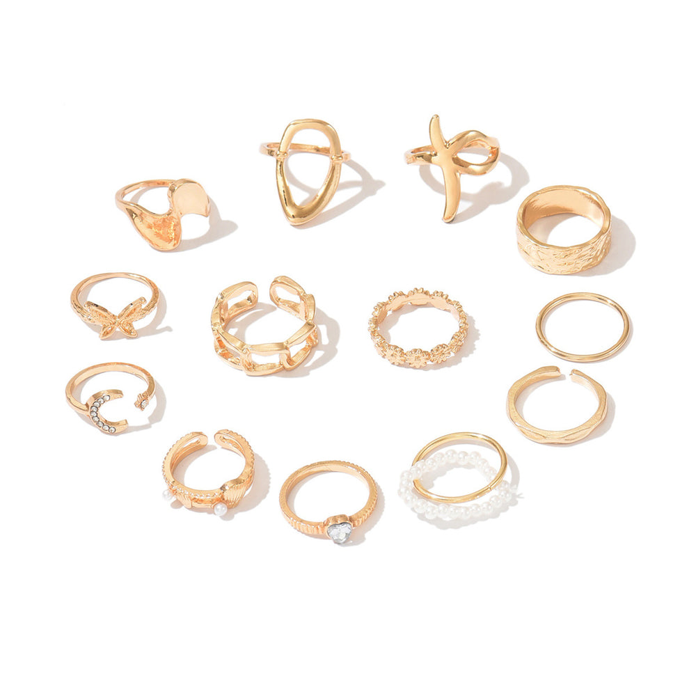 European and american style ring wholesale exaggerated butterfly 13 pieces knuckle stacking high-end heart geometric star and moon ring for women