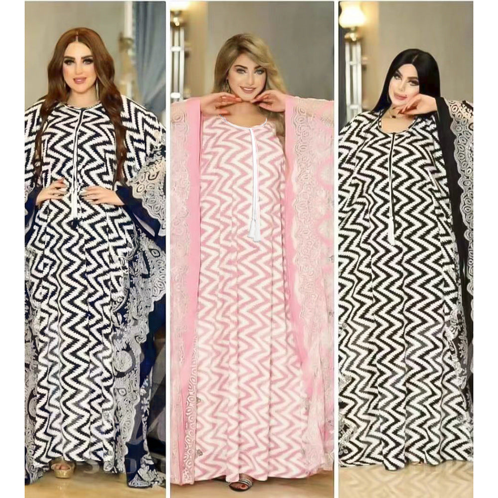 European and american export cross-border e-commerce printed chiffon loose dress african  two-piece set robe + vest