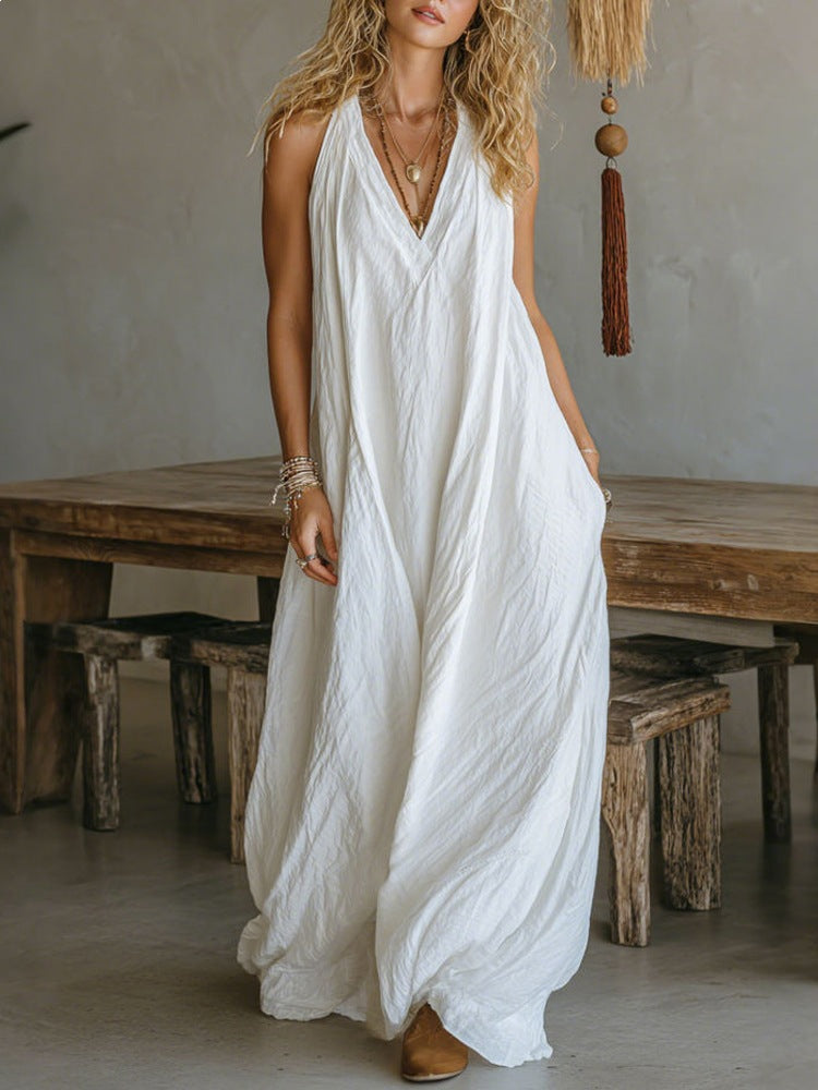 fashion new women's casual sleeveless loose pocket long dress for cross-border e-commerce (us & europe)