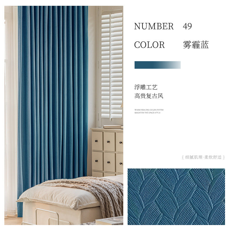 French retro green wheat ear velvet blackout curtains for living room and bedroom, thickened curtain fabric, shaoxing curtain wholesale