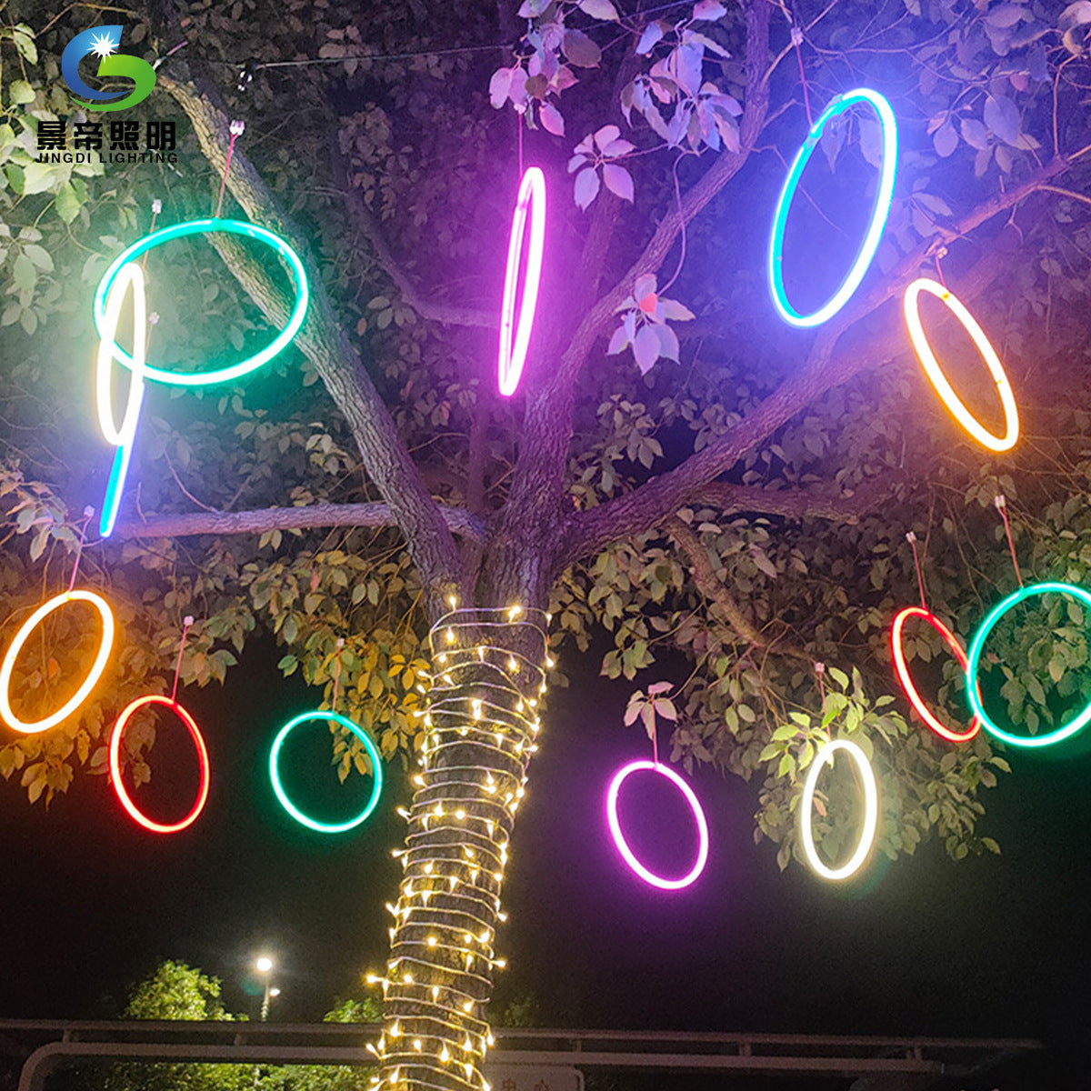 LED luminous circle hanging tree light outdoor waterproof festival Spring Festival tree lighting decorative modeling wishing ring light