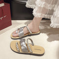 2025 beach new pearl french style sandals women's outdoor wear fairy style summer fashion versatile one-strap slippers women