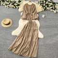 Gentle wind age-reducing suit women's springfrench strap waist round neck long sleevesshirt + high waistdraped skirt