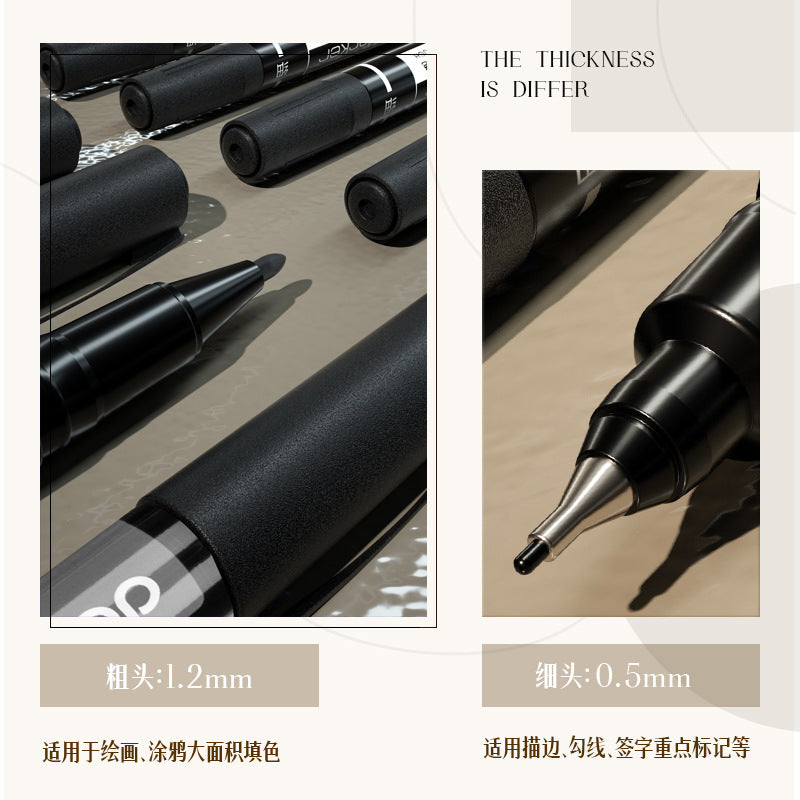 Deli double-ended marker, black oil-based pen, hook pen, art-specific oil-based signature pen, double-ended pen wholesale