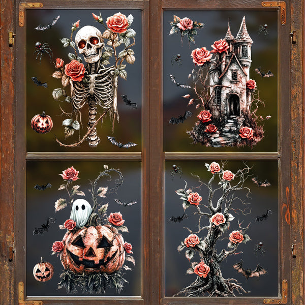 New Halloween Ghost Pumpkin Glass Window Stickers Horror Skull Party Atmosphere Dress Up Home Window Stickers