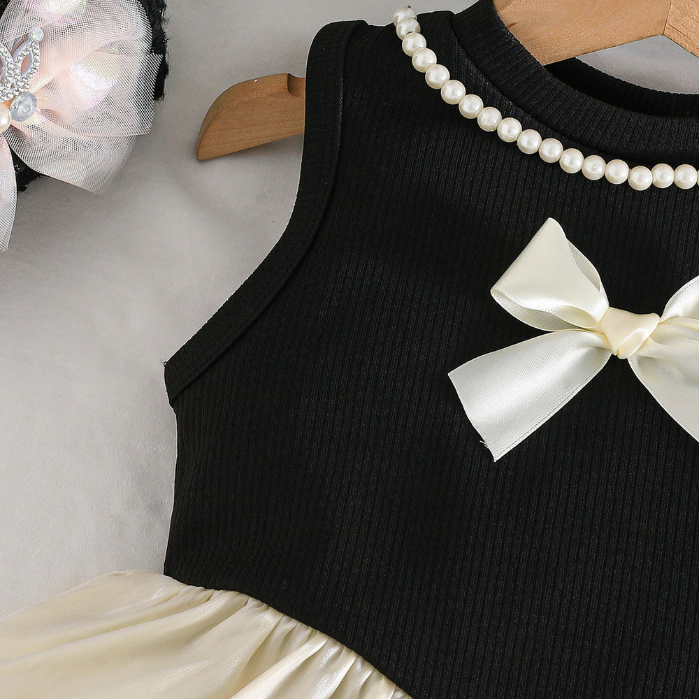 girls' chanel-inspired outfit: sleeveless bow-topped top + ruffle flare pants two-piece set (summer)