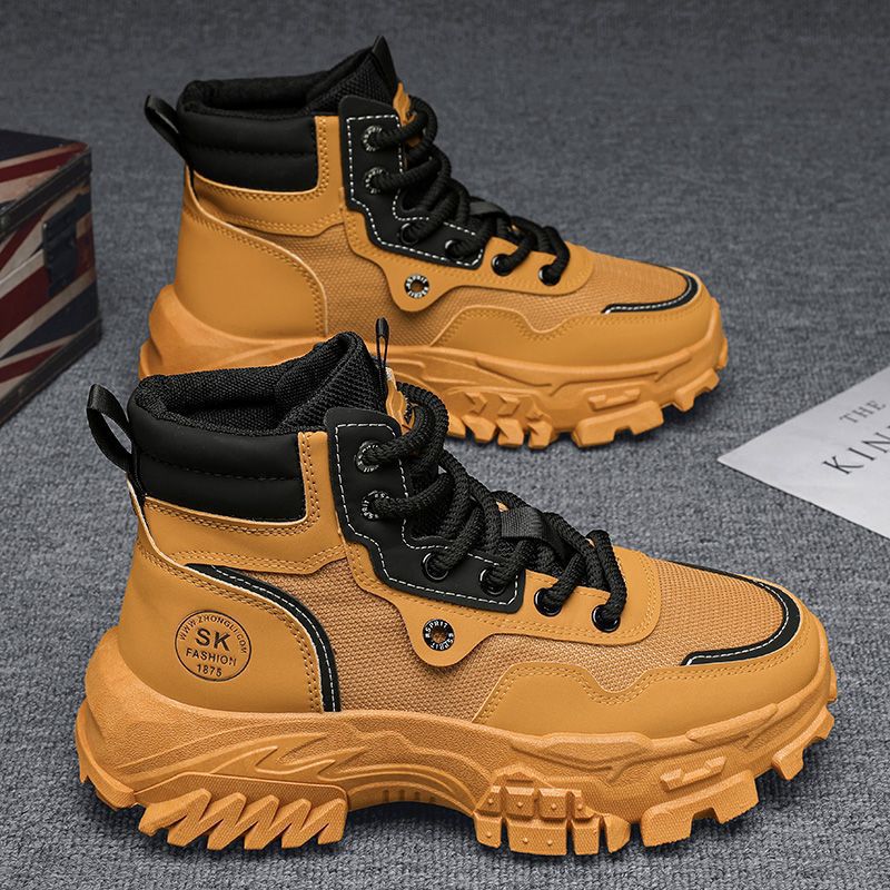 Men's martin boots: spring breathable high-top british style retro work boots, outdoor hiking, desert combat, and yellow boots