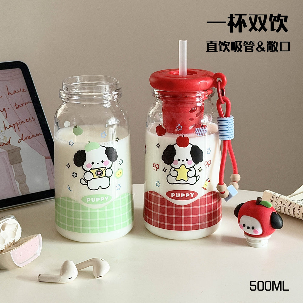 New tritan cartoon plastic water bottle - stylish, portable straw cup for students, kids, and adults with tea infuser