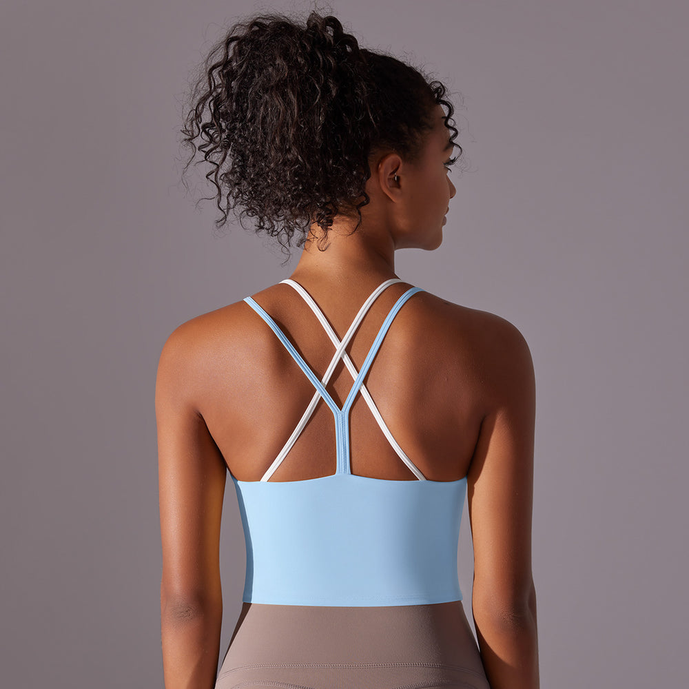 New solid color racerback double-layer crisscross double-sided brushed nylon sports bra running fitness yoga top for women