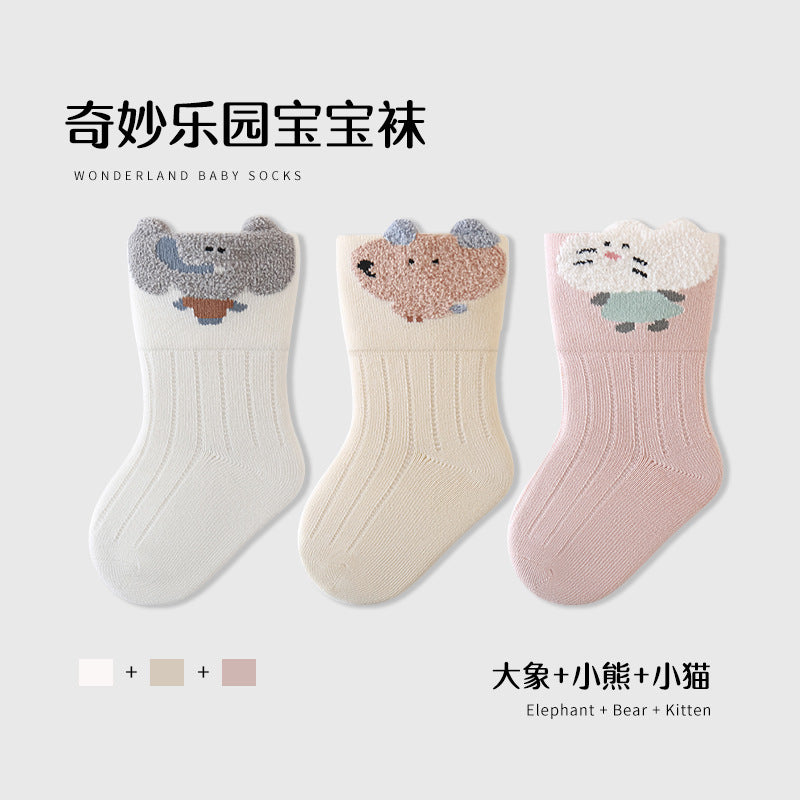 Babylon newborn kids socks combed cotton breathable boneless baby socks cartoon animal pure color newborn socks
