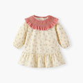 Girls' princess dress - new  collection: ruffled lace trim, round neck, fleece-lined floral dress with heart accents for girls