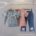 Summer floral dress set for 0-4 year old baby girls - single-breasted skirt, short-sleeve children's summer outfit