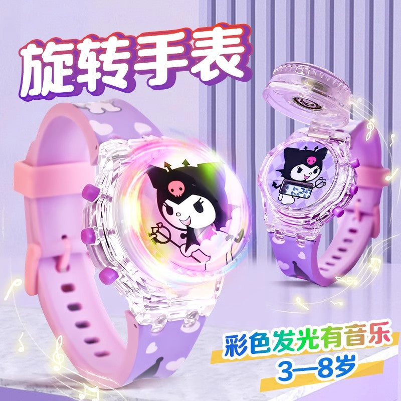 Kids' toy watch for girls, ages 2-3, my melody, cartoon, luminous electronic watch, rotating, cute for girls