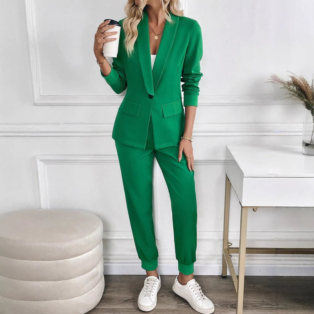Amazon cross-border european and american women's solid color high-end blazer + elastic waist jogger pants fashionable professional suit set
