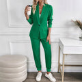 Amazon cross-border european and american women's solid color high-end blazer + elastic waist jogger pants fashionable professional suit set