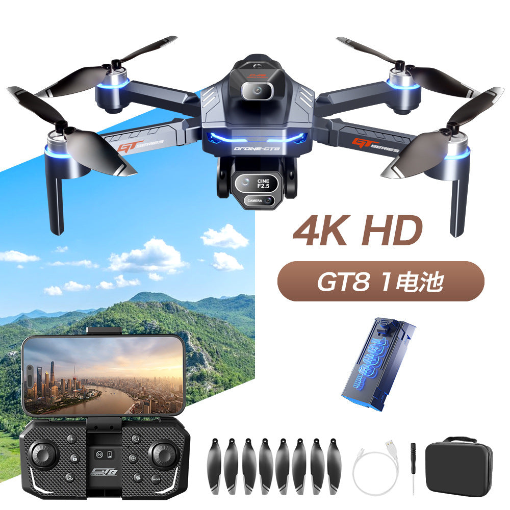 Gt8 brushless drone with triple camera, long-range aerial photography, battery level indicator, and extended flight time remote control aircraft