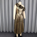New arrival: asymmetrical neckline one-shoulder evening gown - elegant shiny ruffle collar party dress