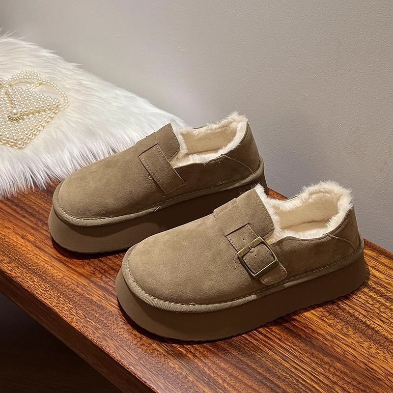 Snow boots women's winter 2024 new thick-soled Mao Mao one-pedal lazy bread women's shoes velvet Birkenstock cotton shoes