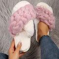 Manufacturer amazon cross-border home cross furry slippers lamb wool cotton slippers round toe flat bottom popular furry slippers
