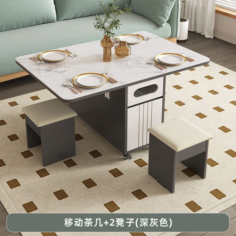 Multifunctional sofa corner table, side cabinet, foldable coffee table, slate dining table, dual-purpose living room trolley, movable tea table