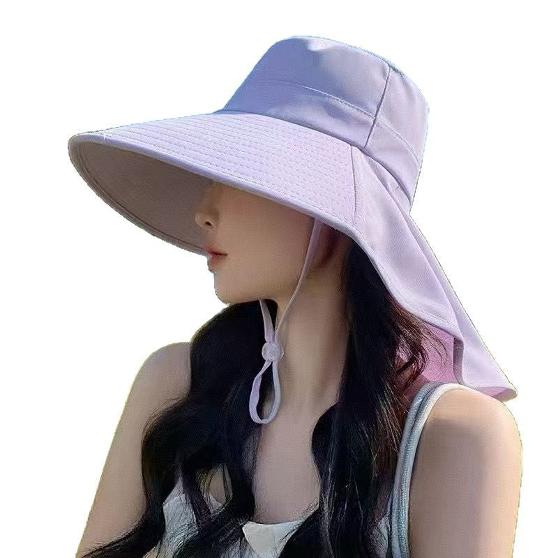 Large brim sun protection integrated tea picking hat women's summer anti-ultraviolet sunshade neck protection shawl bucket hat can tie a ponytail