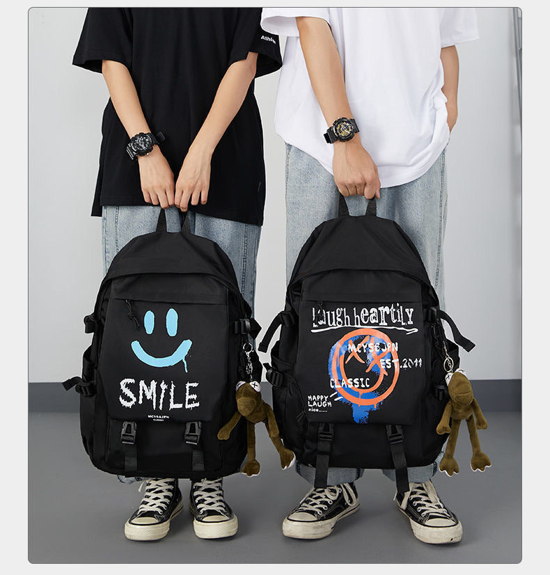 New Korean version backpack fashion couple bag computer junior high school college student schoolbag large capacity smiley face men's and women's backpack