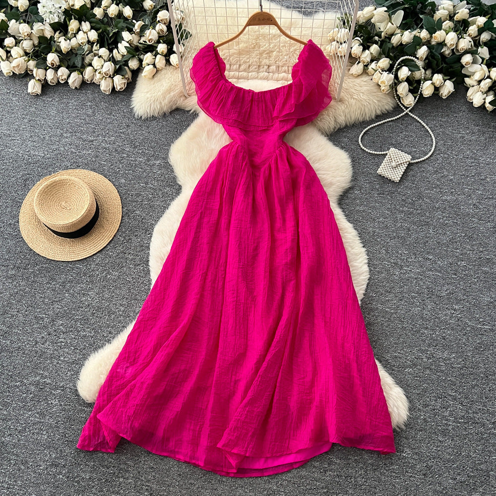 French chic ruffle trim chiffon dress -  new arrival: ethereal, slimming maxi dress