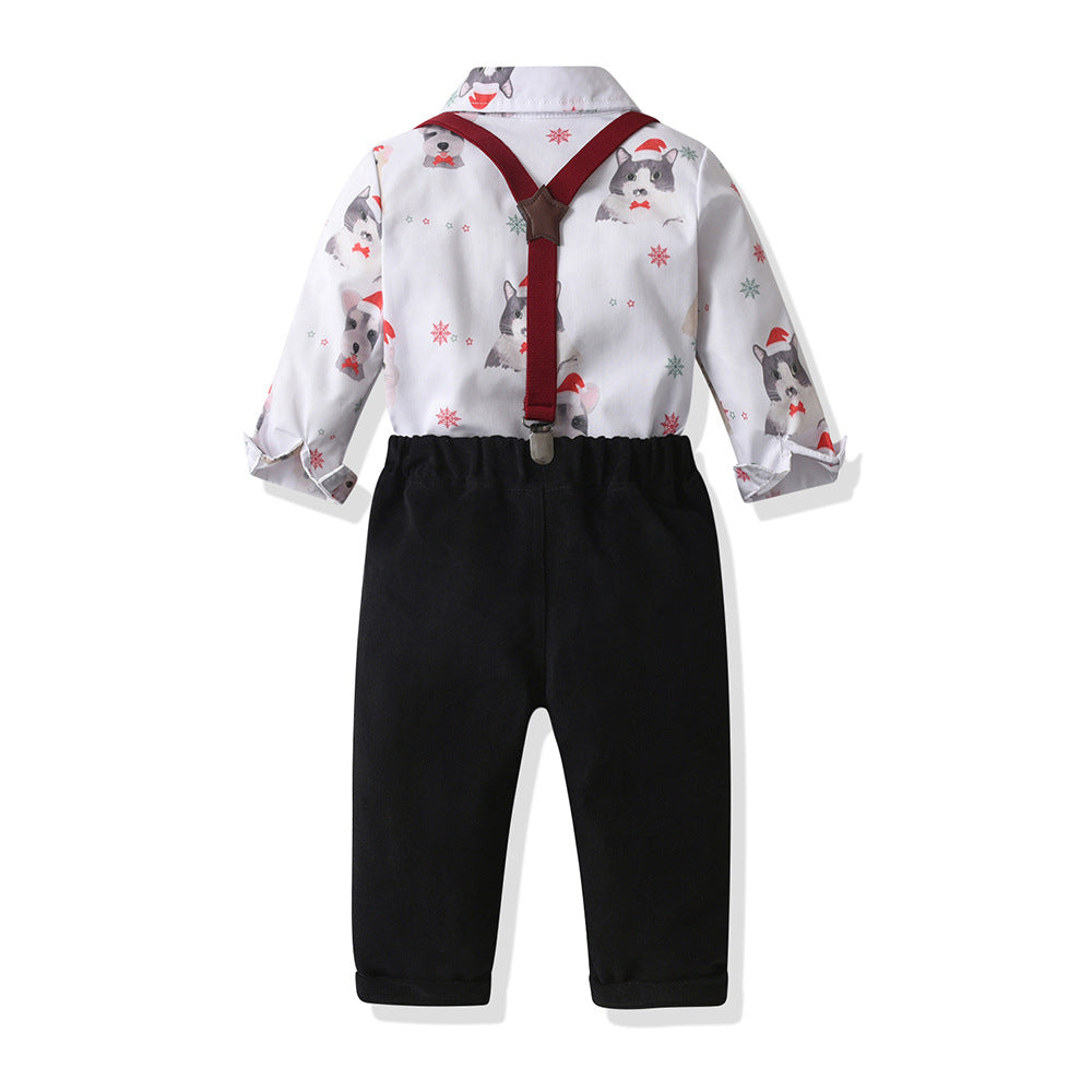 new product kidslong sleevesshirt overalls christmas printingsuit boyssuit first birthday dress