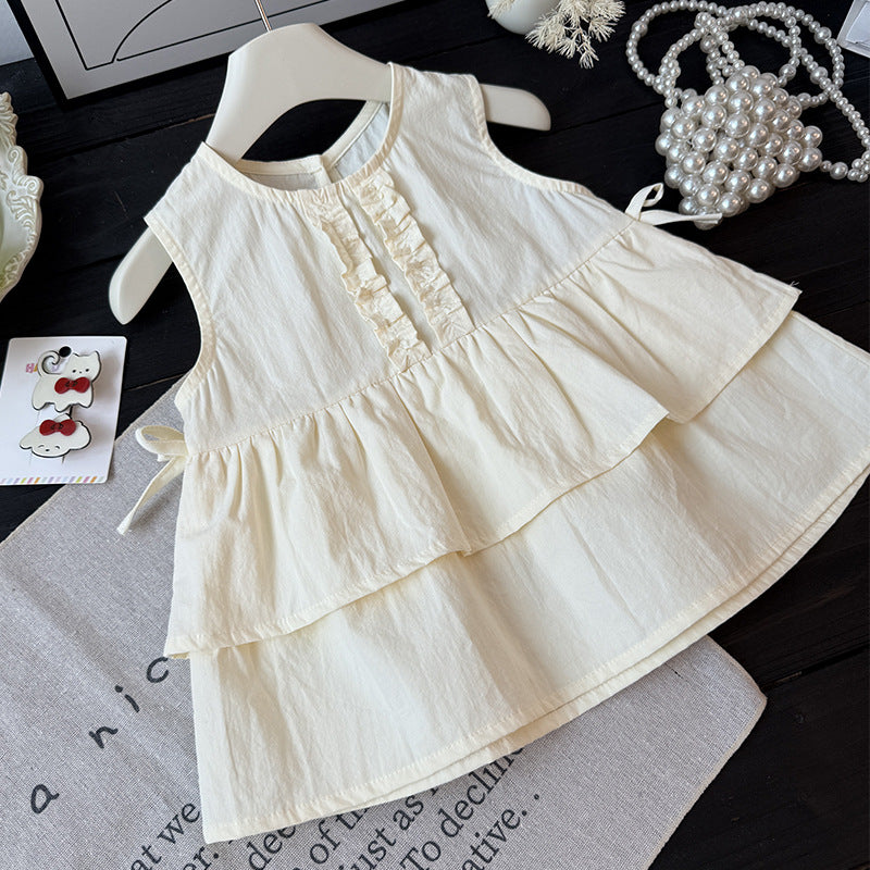 Girls' summer new princess sleeveless tank top set, korean style fashionable and chic baby girl clothes, trendy children's clothing